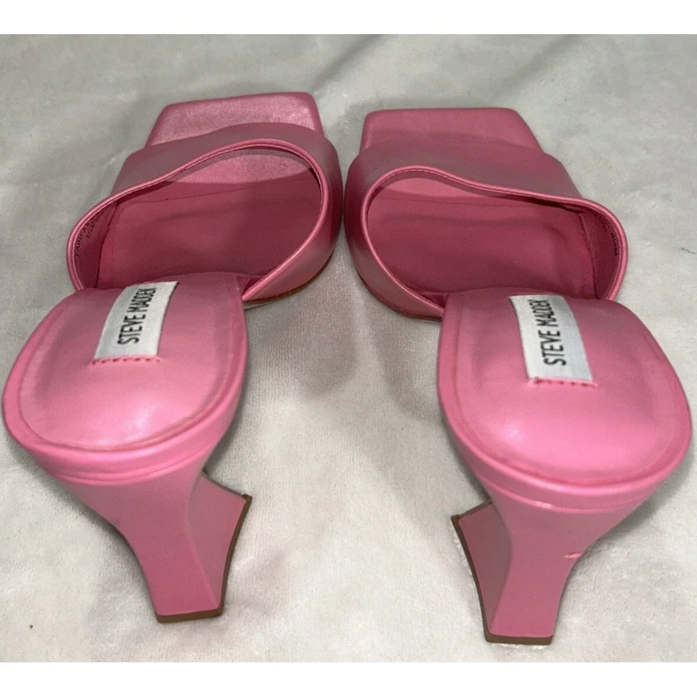 Size 8.5 Steve Madden Women's Fairfax‎ Heeled Sandal, Pink Leather